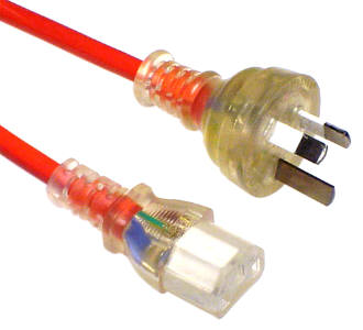 Power Cord C13,  Australian Plug , Orange Transparent Medical Color , 5 Metre Long