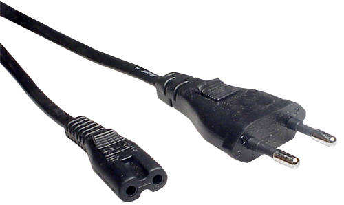 Power Cord C7,  European Plug , Black Color , 2 Metre Long