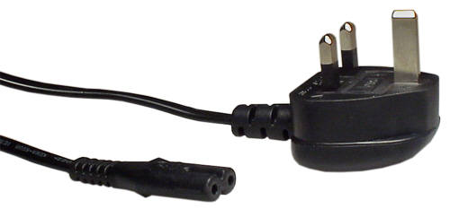 Power Cord C7,  UK Plug , Black Color , 2 Metre Long